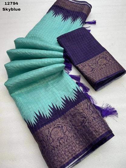 Sky Blue Soft Dola Silk Saree