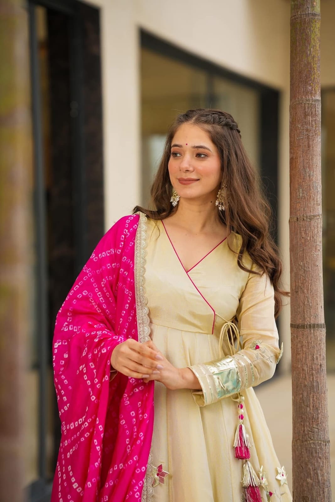 Off White Purely Handmade Anarkali Gown