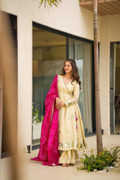 Off White Purely Handmade Anarkali Gown