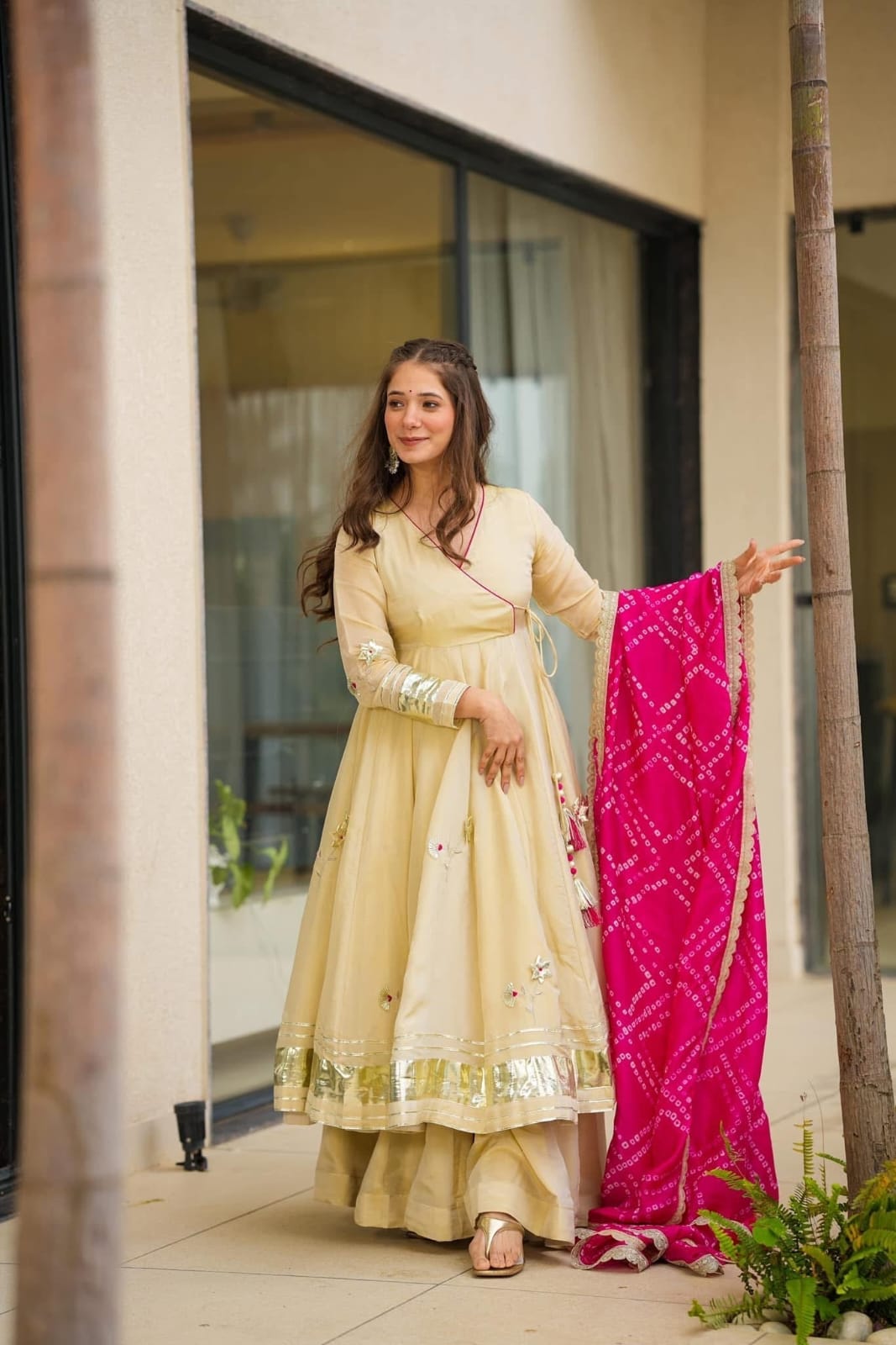 Off White Purely Handmade Anarkali Gown