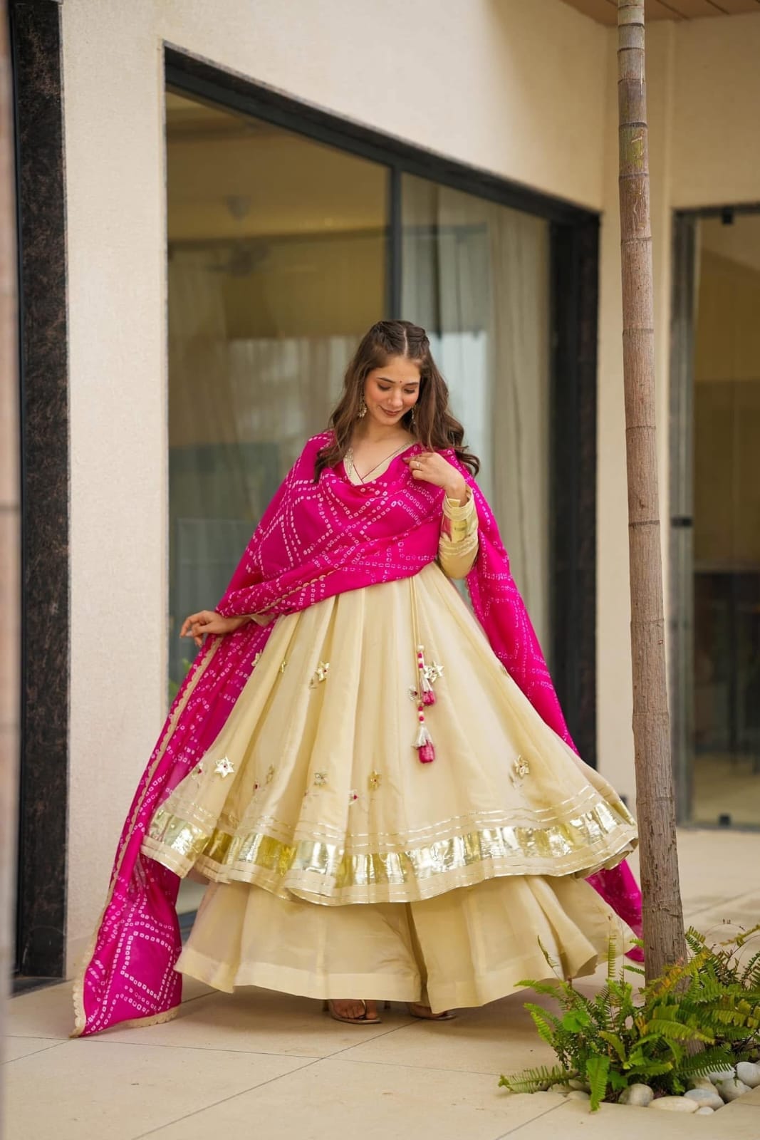 Off White Purely Handmade Anarkali Gown
