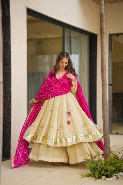 Off White Purely Handmade Anarkali Gown