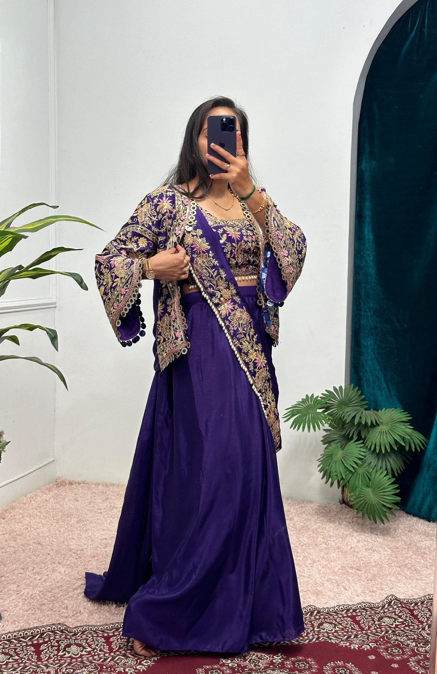 Purple Elegant Embroidery Wedding Saree