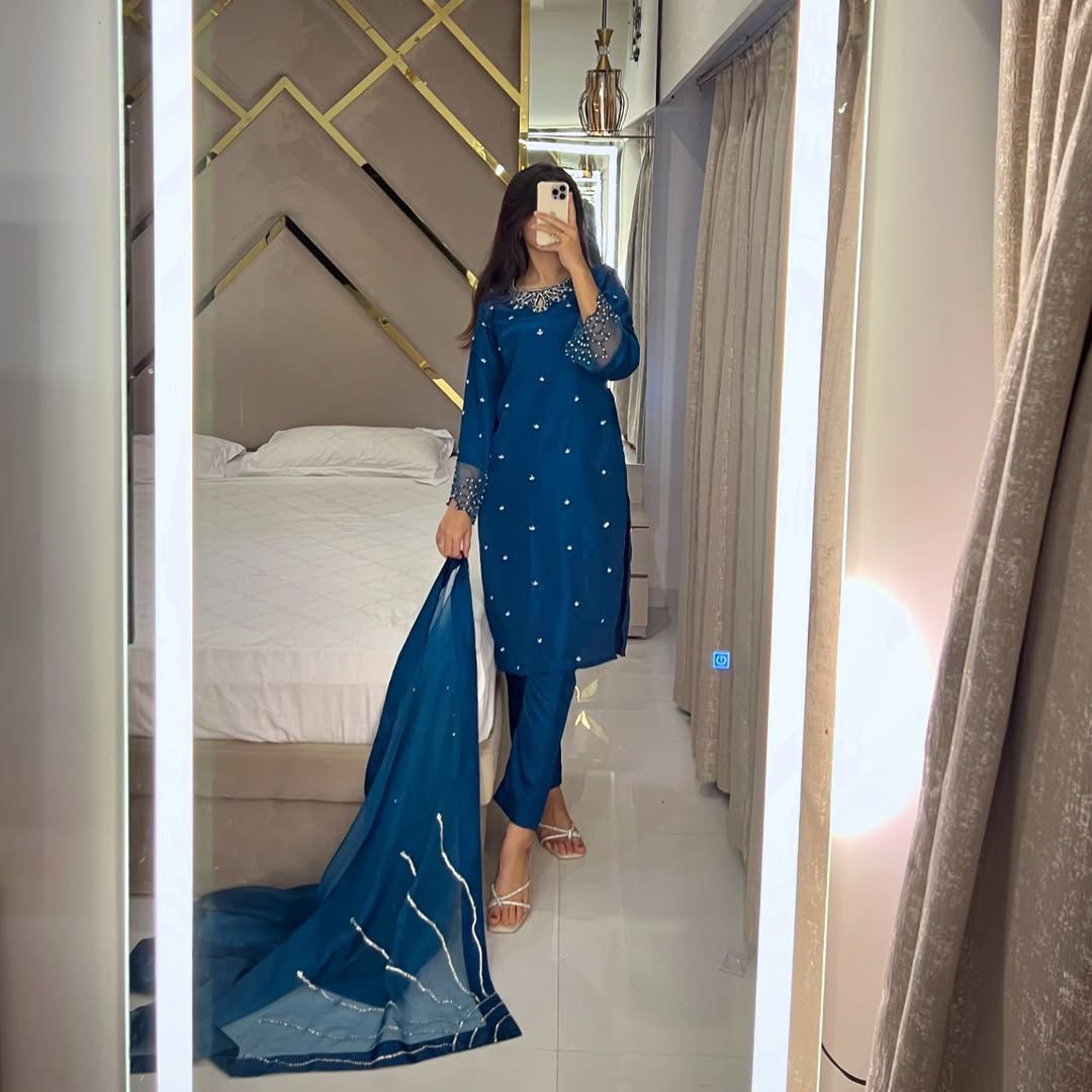 Blue Organza Premium Satin Top