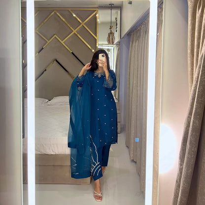 Blue Organza Premium Satin Top