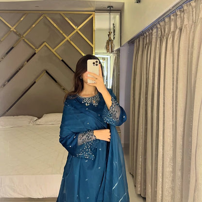 Blue Organza Premium Satin Top