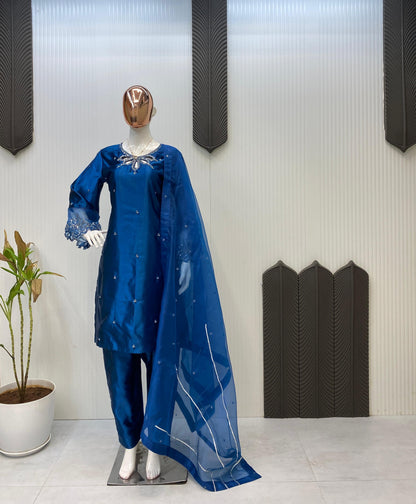 Blue Organza Premium Satin Top