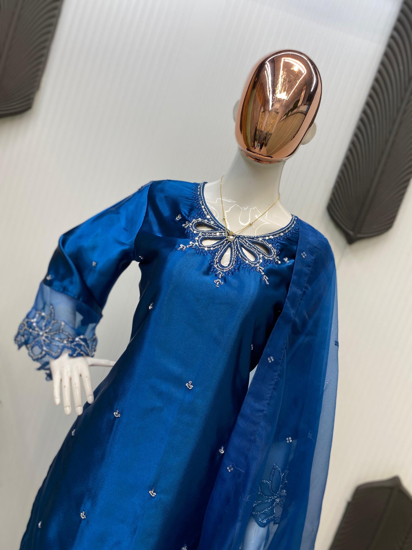 Blue Organza Premium Satin Top