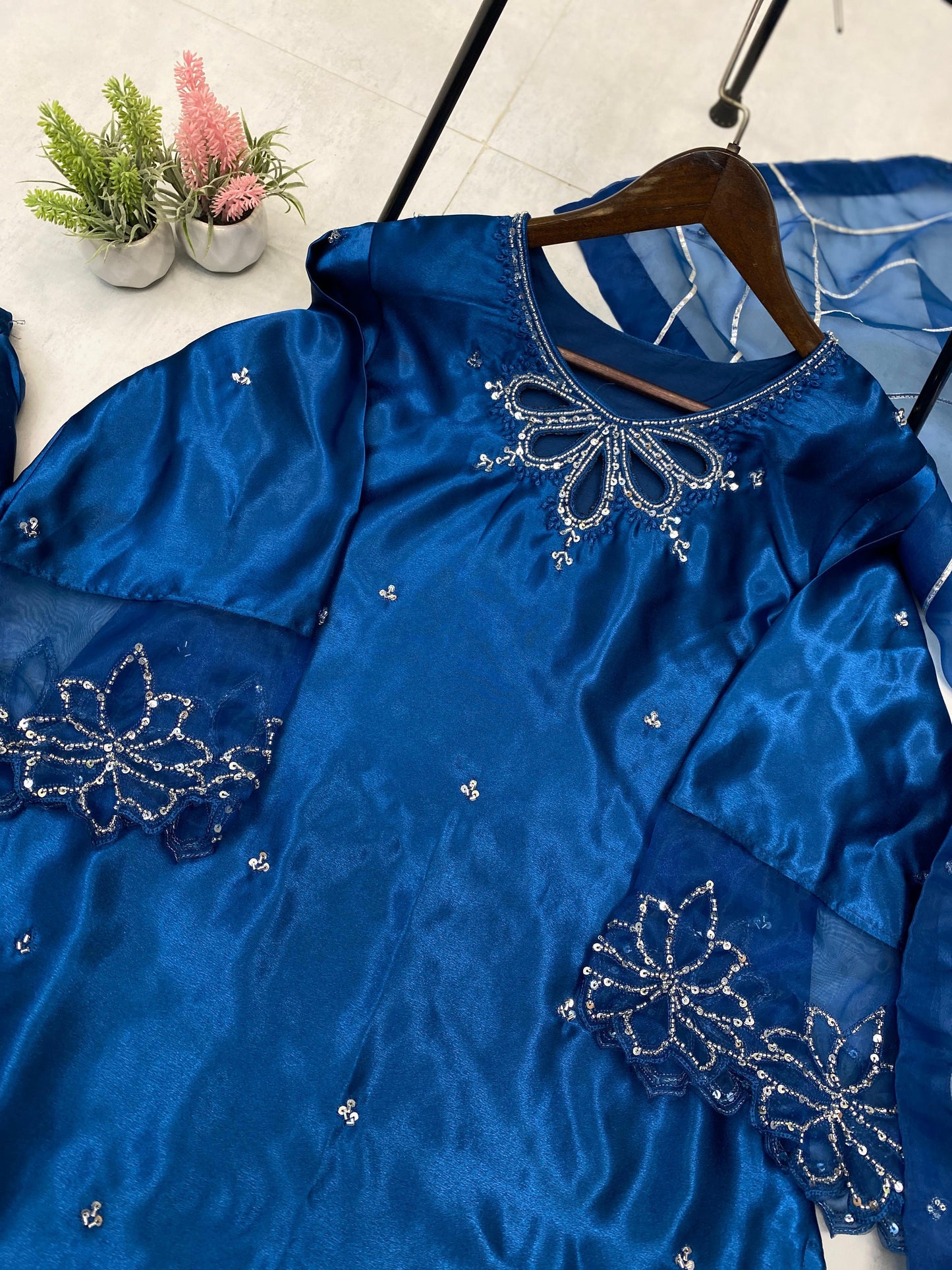 Blue Organza Premium Satin Top