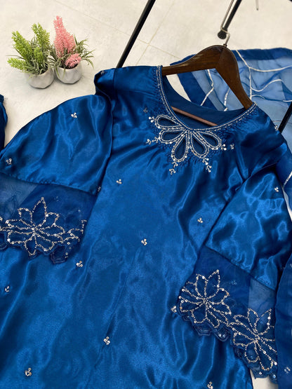 Blue Organza Premium Satin Top