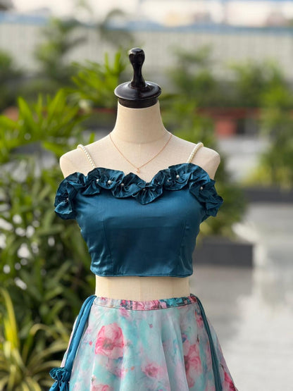 Sky Blue Pure Japan Satin Lehenga