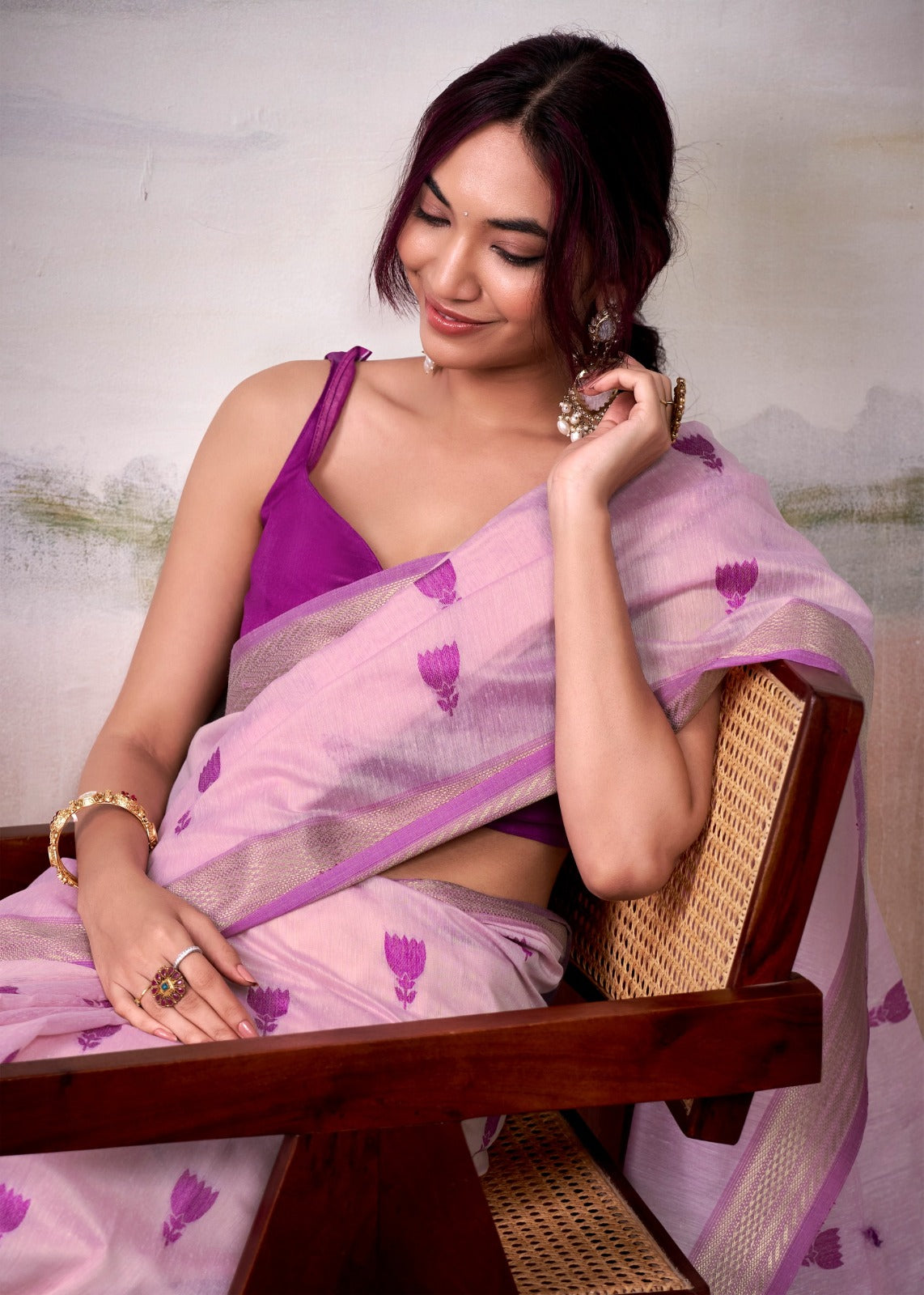 Pink Modal Cotton Designer Saree