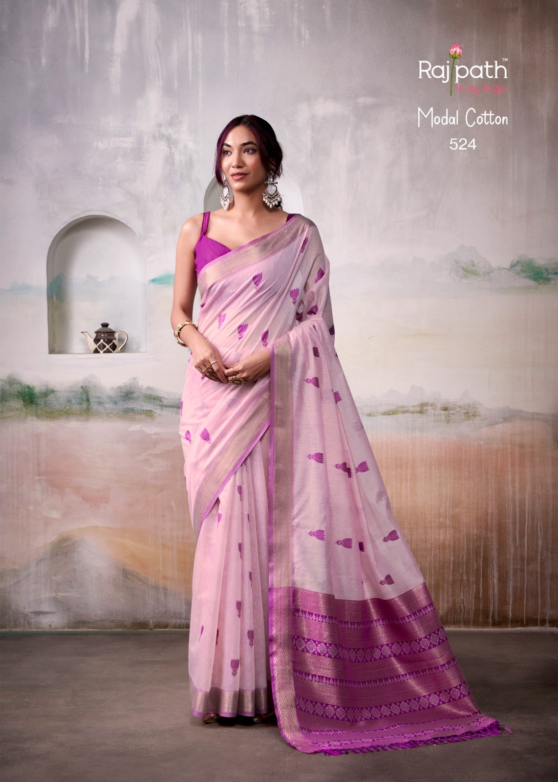 Pink Modal Cotton Designer Saree