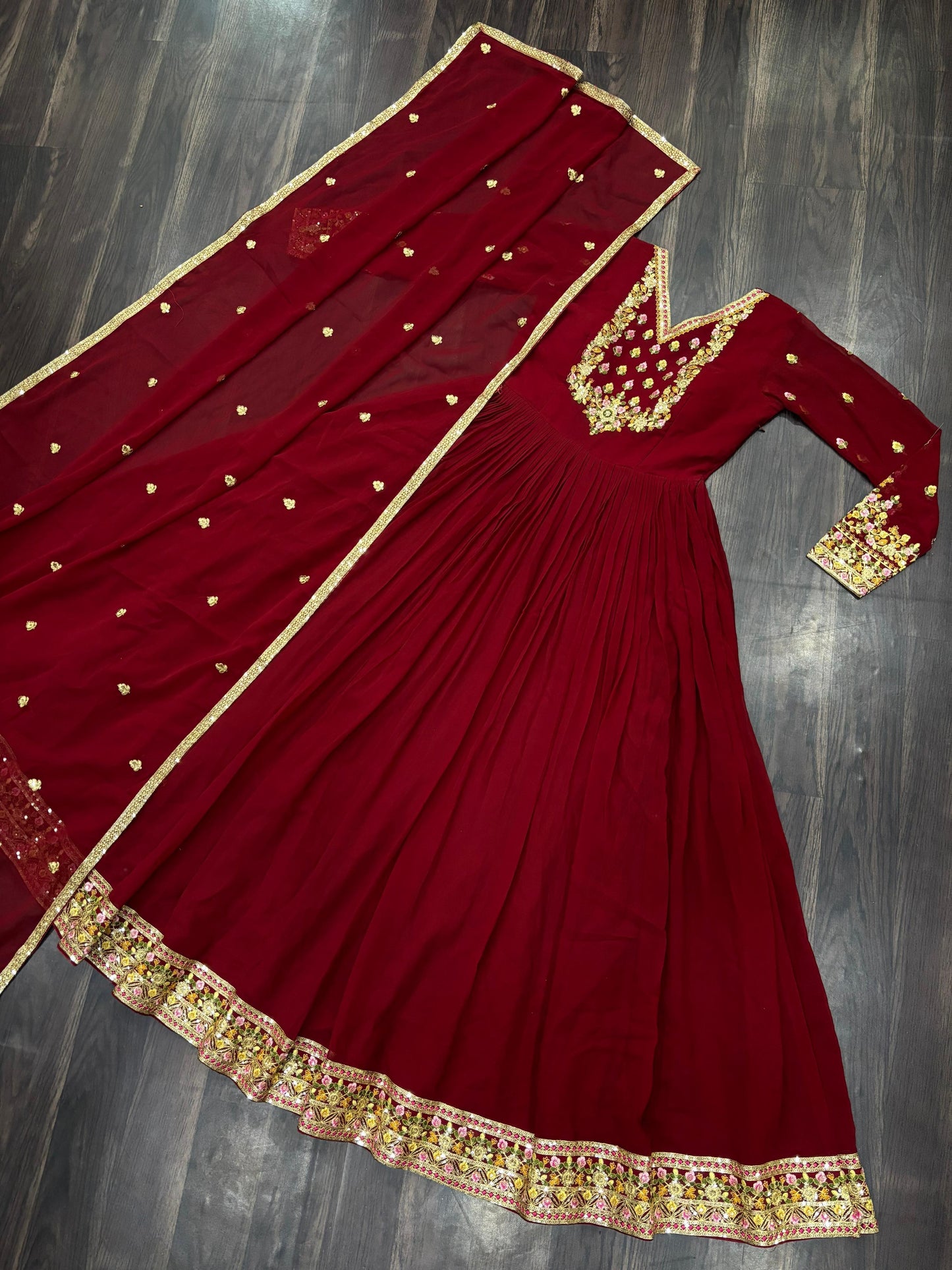 Maroon Rich Sequins Embroidered work Gown