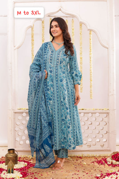 Blue Pure Cotton Traditional Kurti