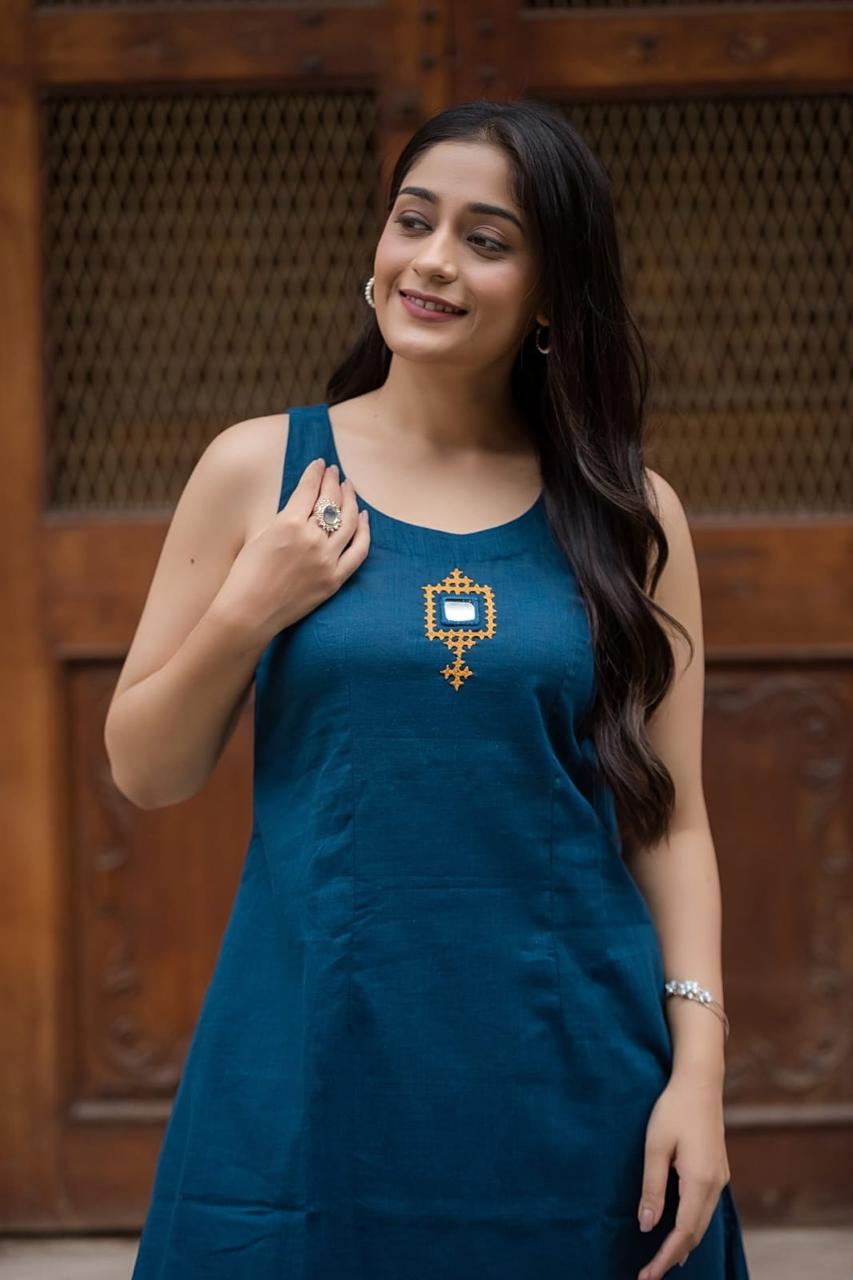 Midnight Blue Pure Cotton Mirror work Cord Set