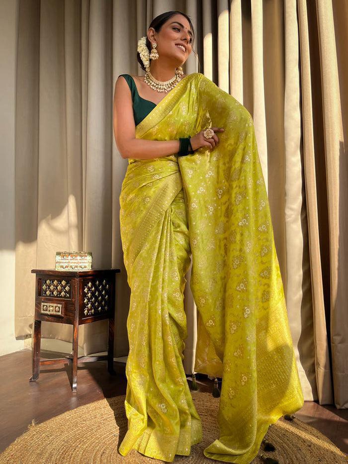 Yellow Tradtional Soft Banarasi Silk Saree
