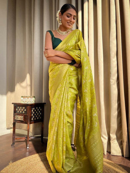 Yellow Tradtional Soft Banarasi Silk Saree