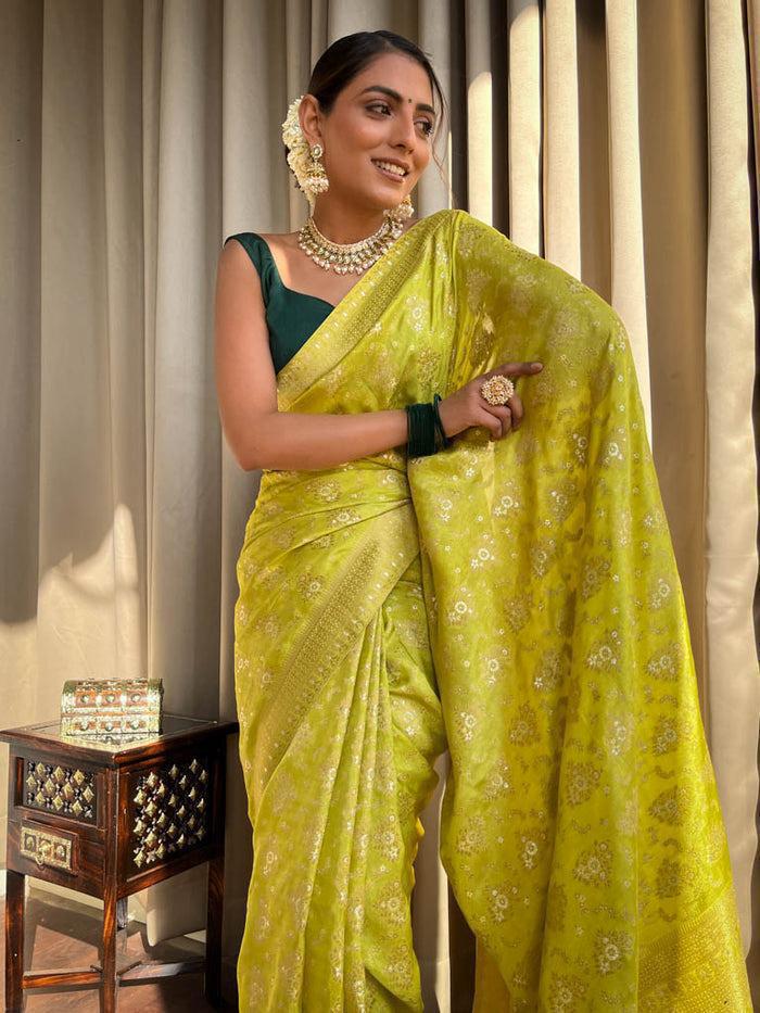 Yellow Tradtional Soft Banarasi Silk Saree