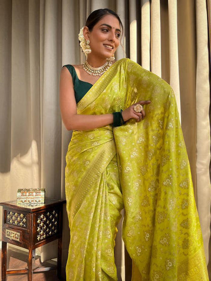 Yellow Tradtional Soft Banarasi Silk Saree
