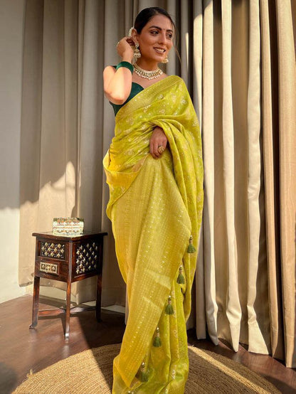 Yellow Tradtional Soft Banarasi Silk Saree