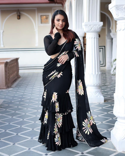 Black Digital Printed Lehenga Saree
