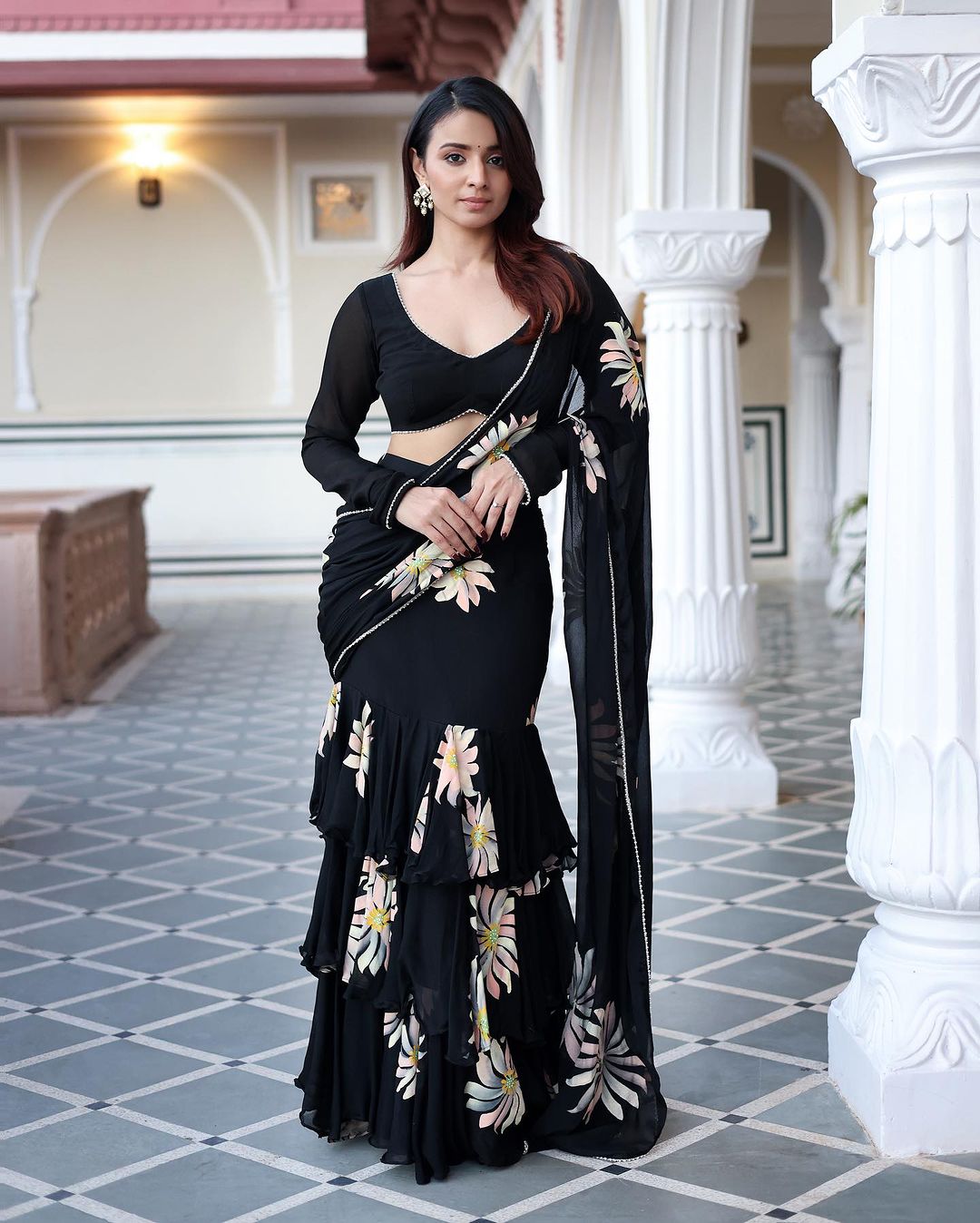 Black Digital Printed Lehenga Saree