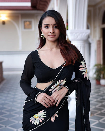 Black Digital Printed Lehenga Saree