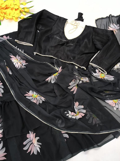 Black Digital Printed Lehenga Saree