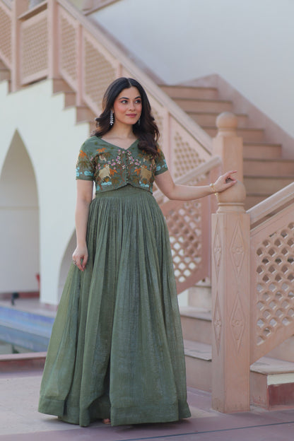 Skyparrow Silver Crunchy Gown with Koti