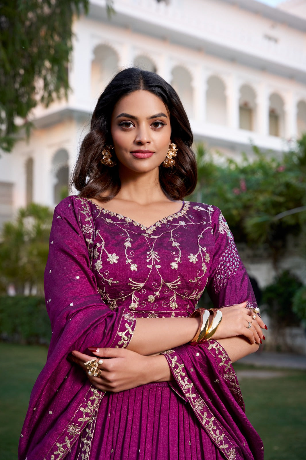 Wine Vichitra Silk Wedding Lehenga