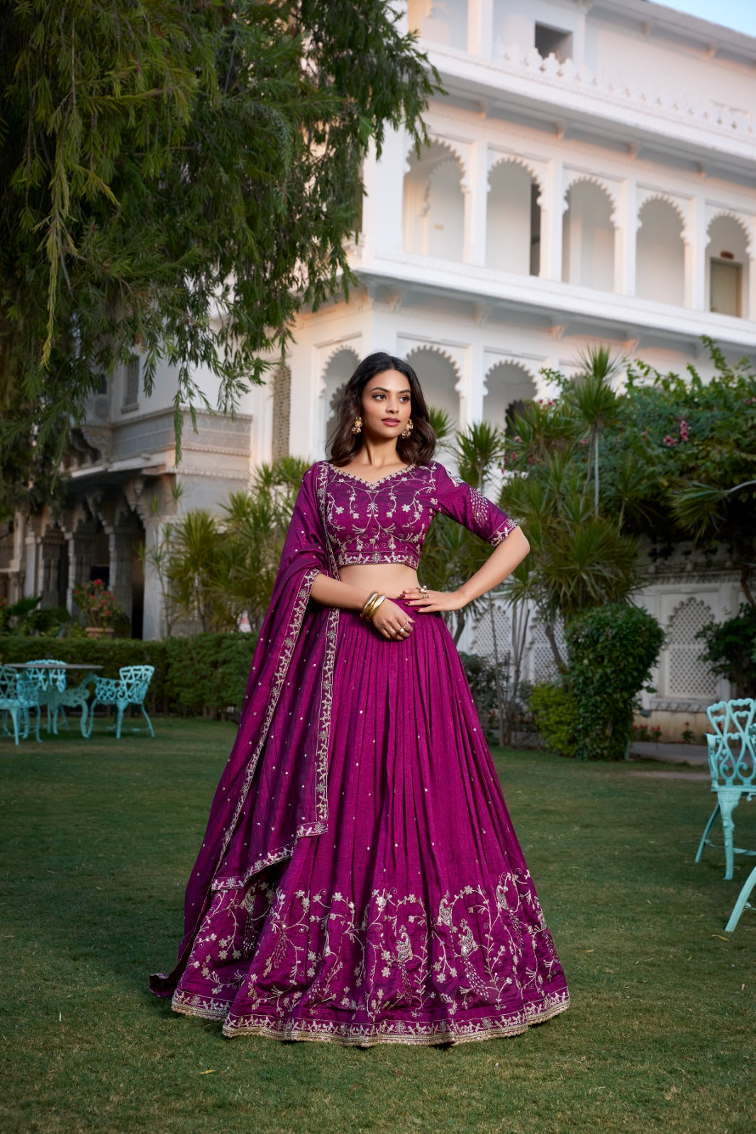 Wine Vichitra Silk Wedding Lehenga