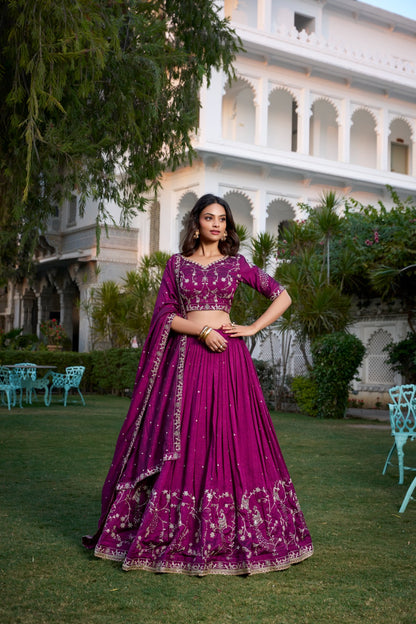 Wine Vichitra Silk Wedding Lehenga