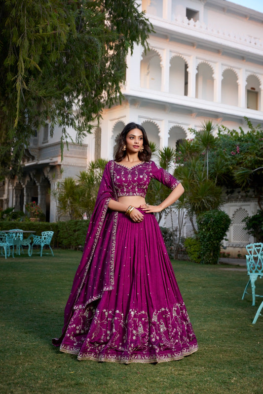 Wine Vichitra Silk Wedding Lehenga