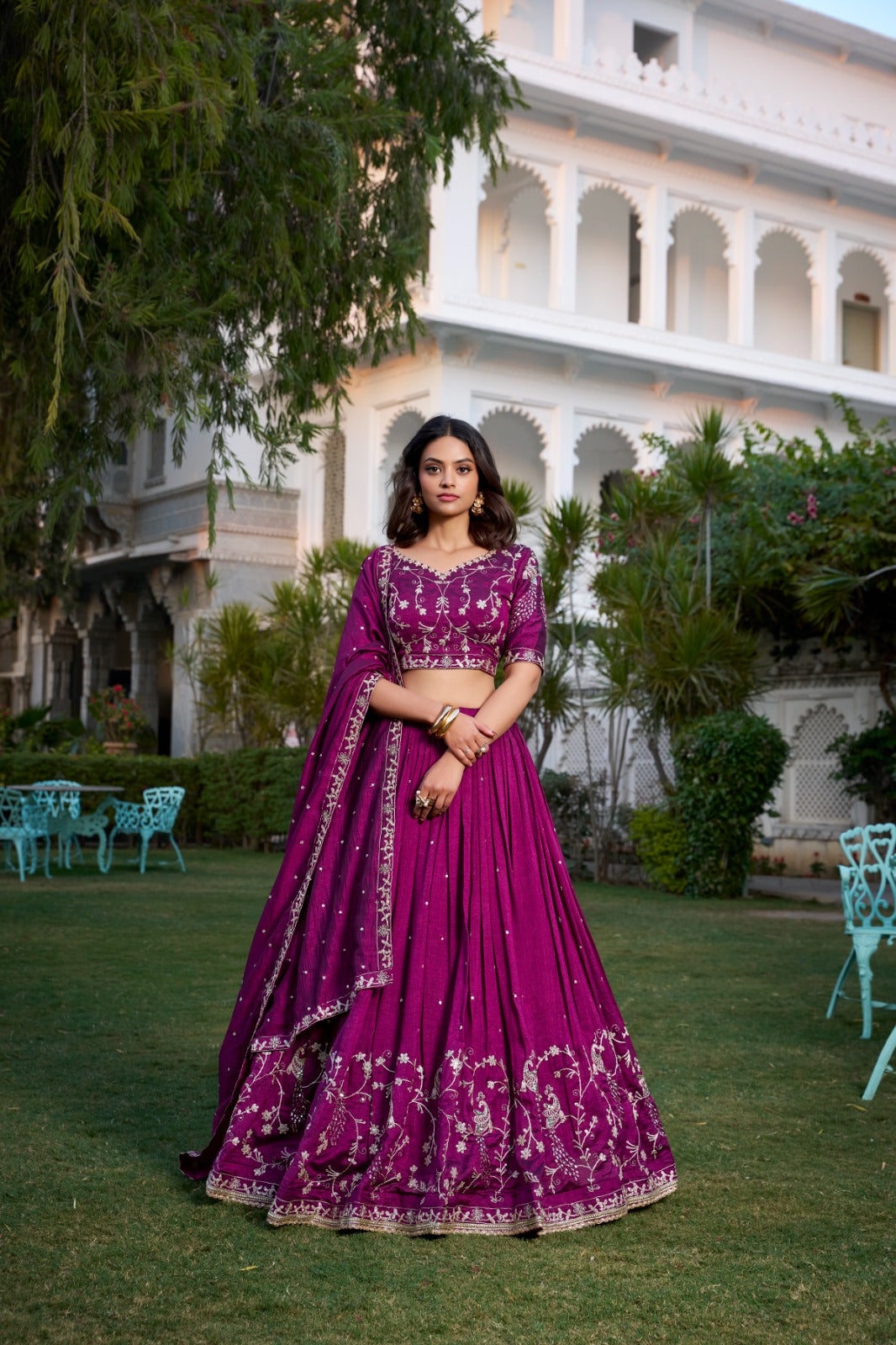 Wine Vichitra Silk Wedding Lehenga