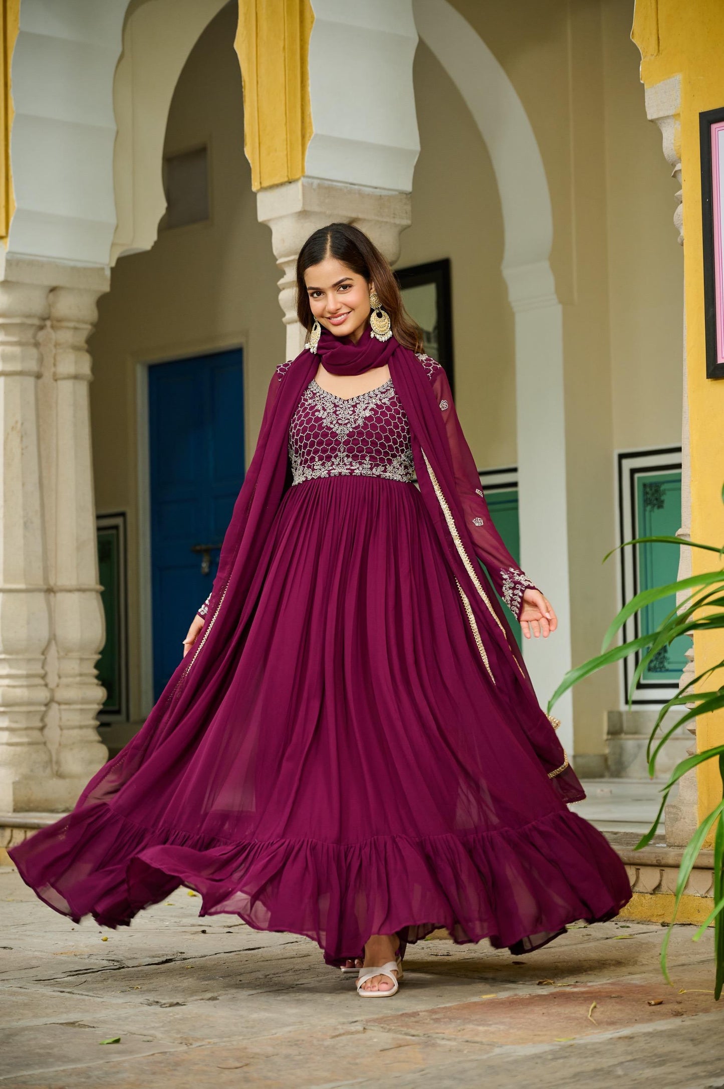 Wine Premium Designer Readymade Gown