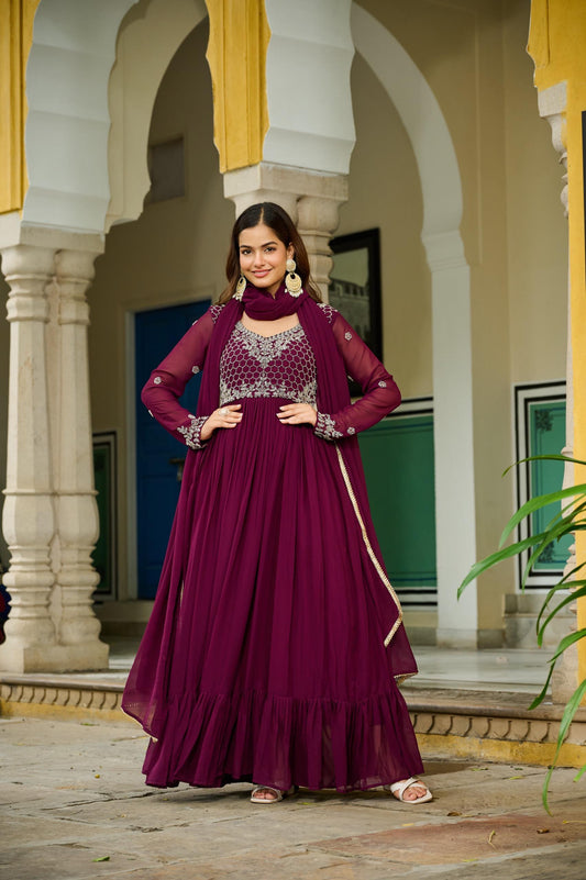 Wine Premium Designer Readymade Gown