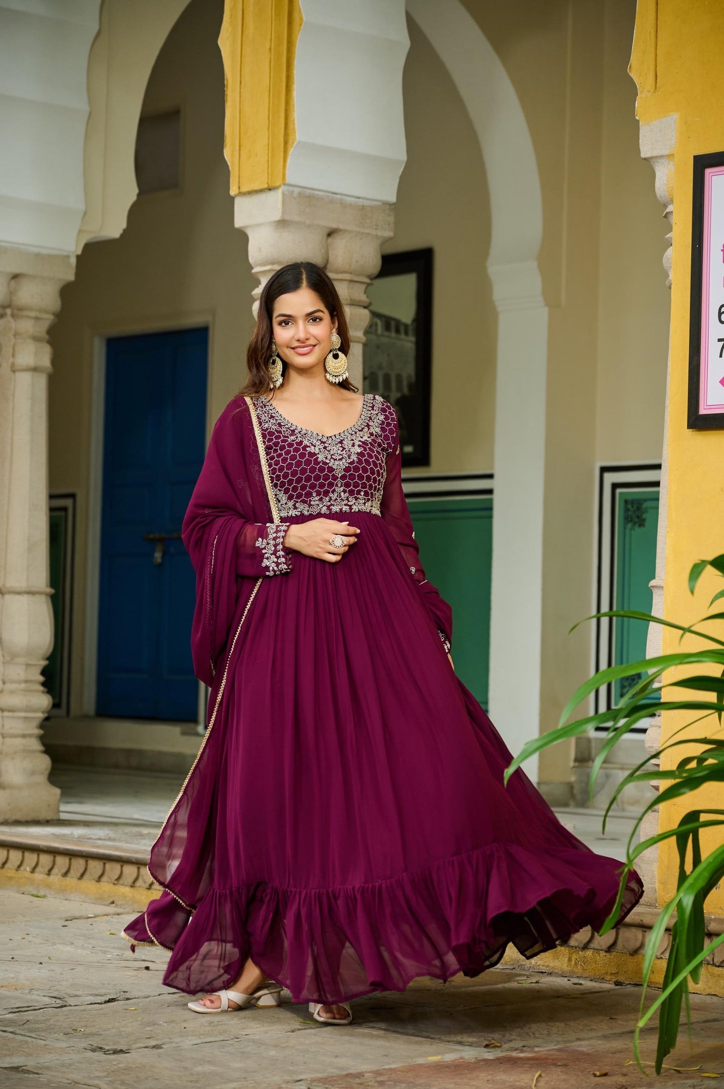 Wine Premium Designer Readymade Gown