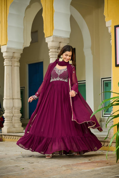 Wine Premium Designer Readymade Gown
