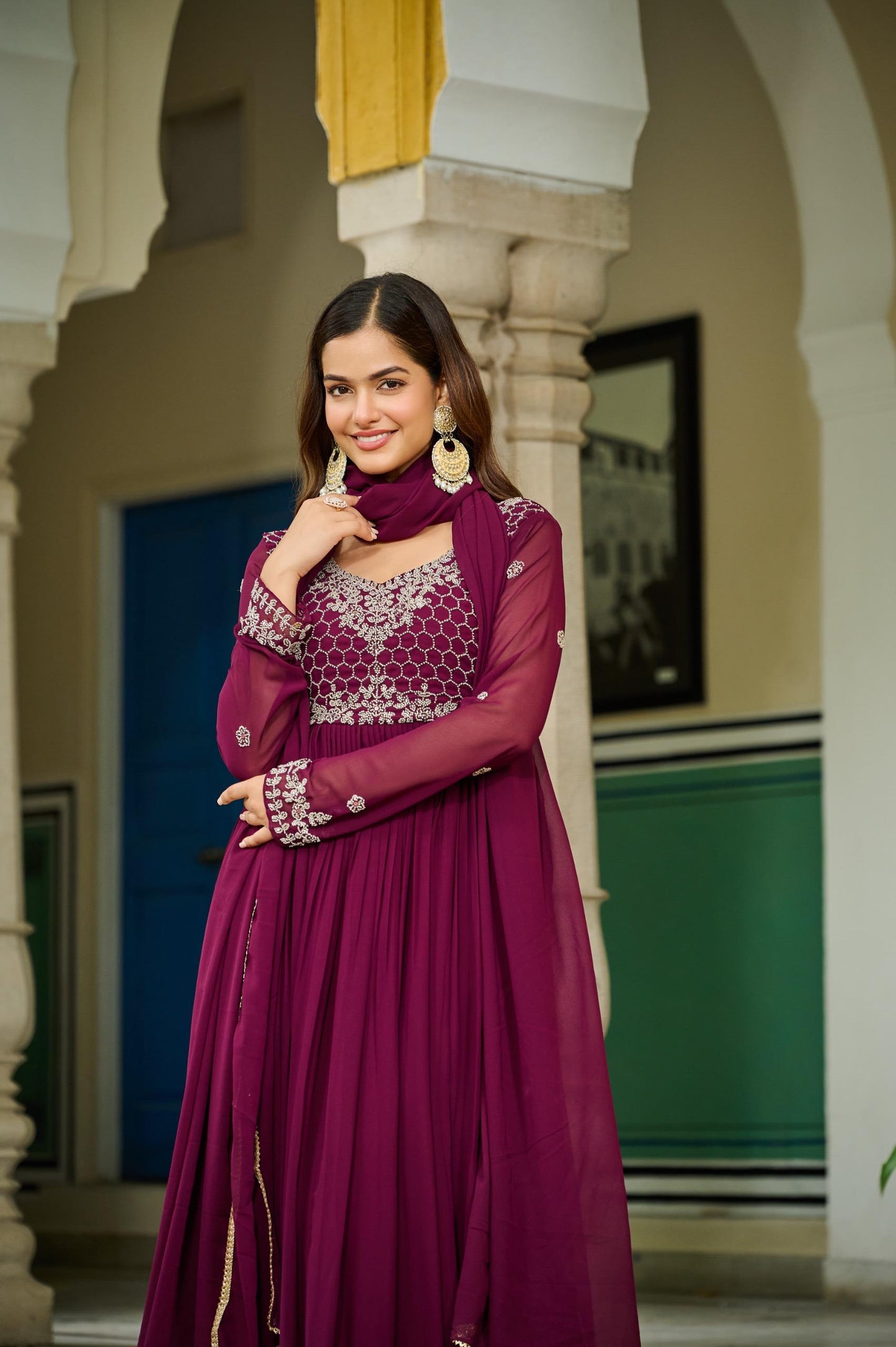 Wine Premium Designer Readymade Gown