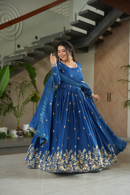 Royal Blue Luxurious Embroidery Gown