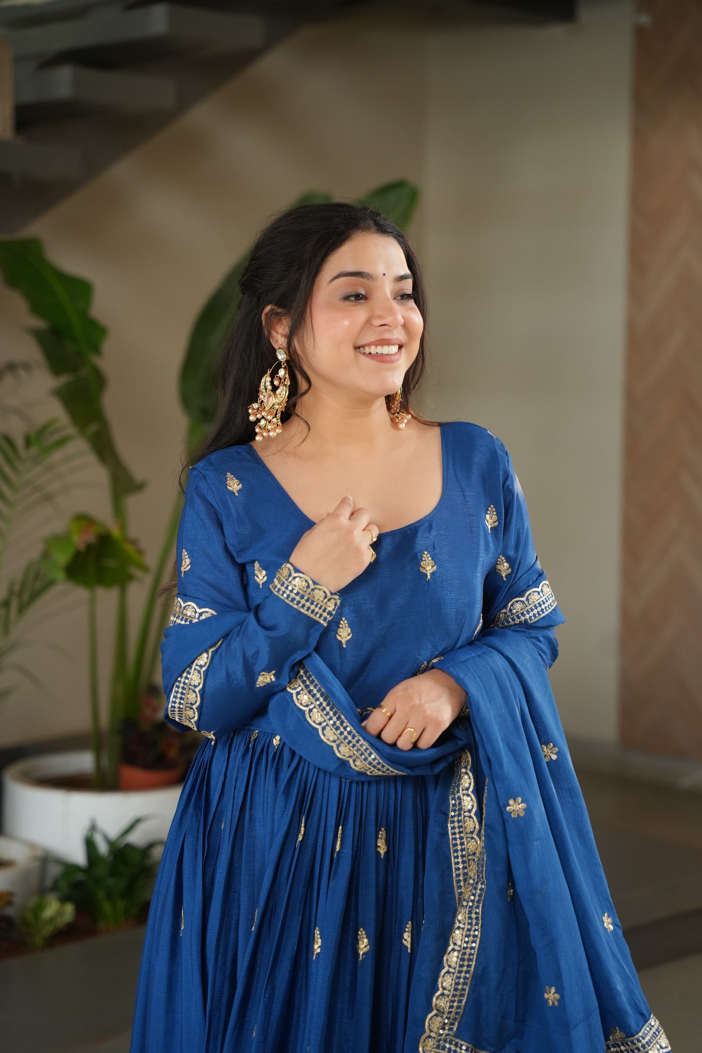 Royal Blue Luxurious Embroidery Gown