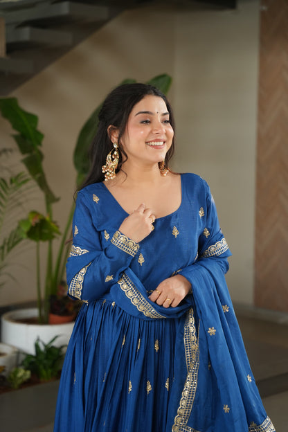Royal Blue Luxurious Embroidery Gown