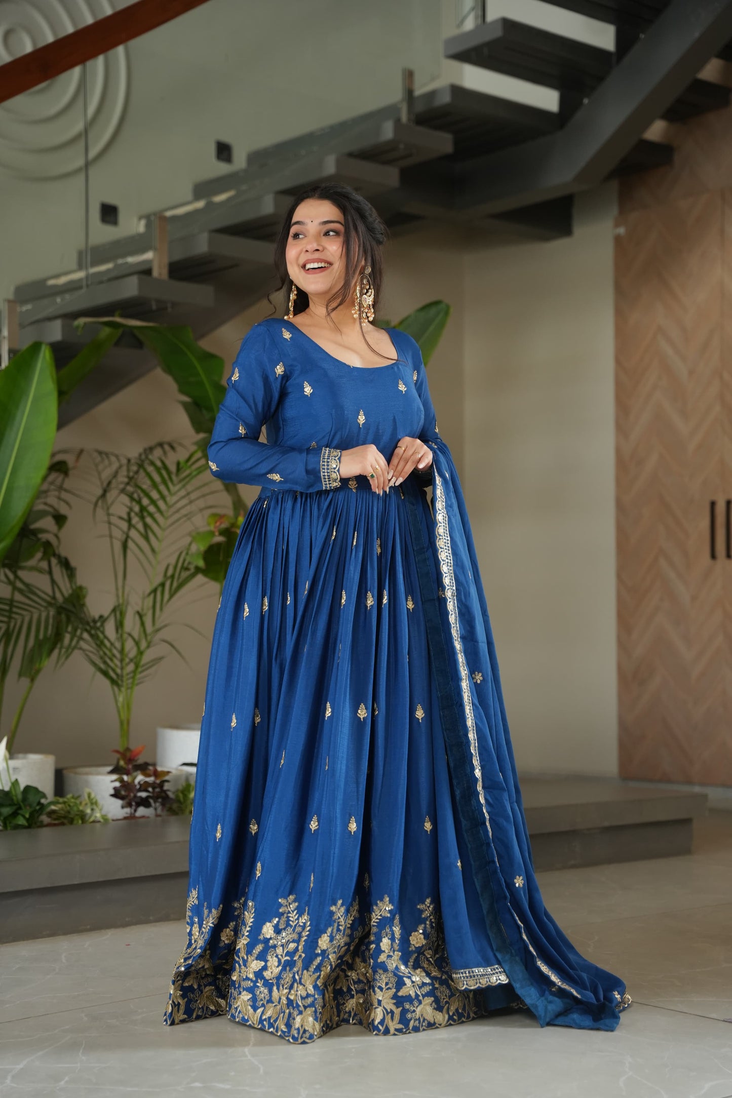 Royal Blue Luxurious Embroidery Gown