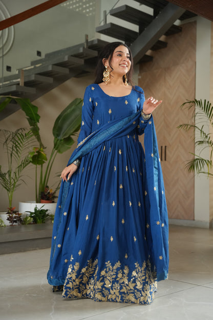 Royal Blue Luxurious Embroidery Gown