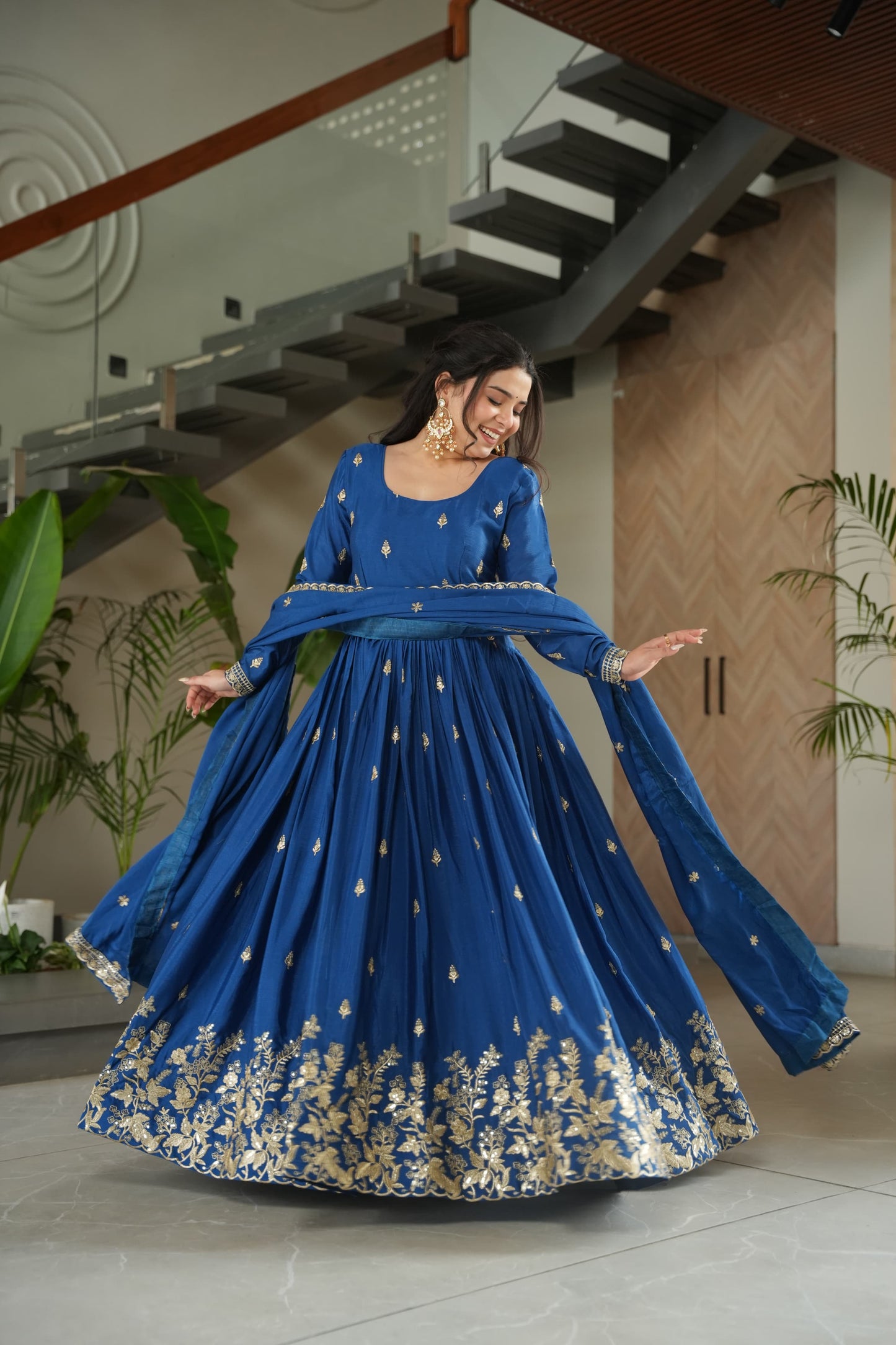 Royal Blue Luxurious Embroidery Gown