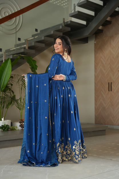 Royal Blue Luxurious Embroidery Gown
