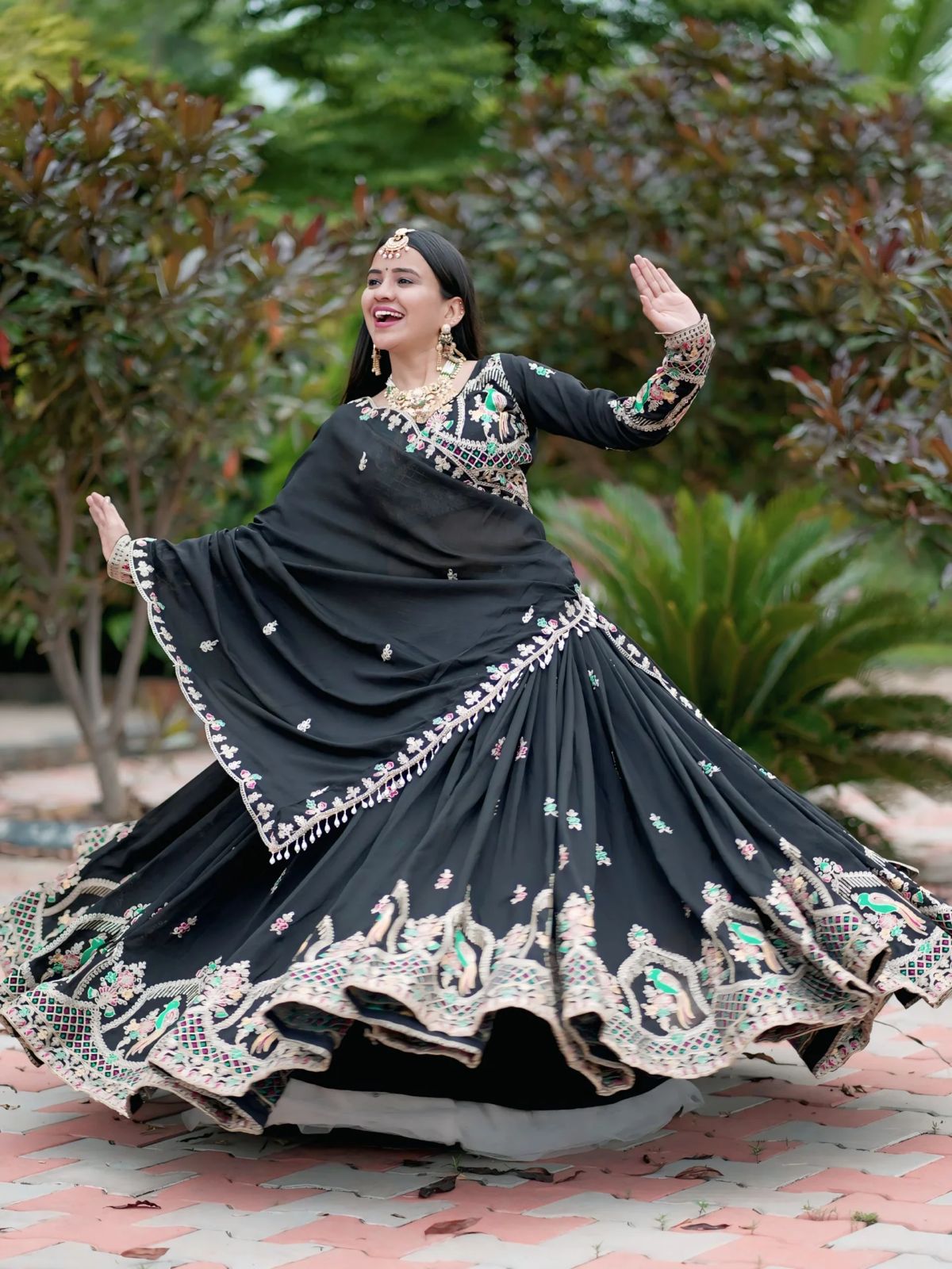 Black Chinon Wedding Lehenga Choli