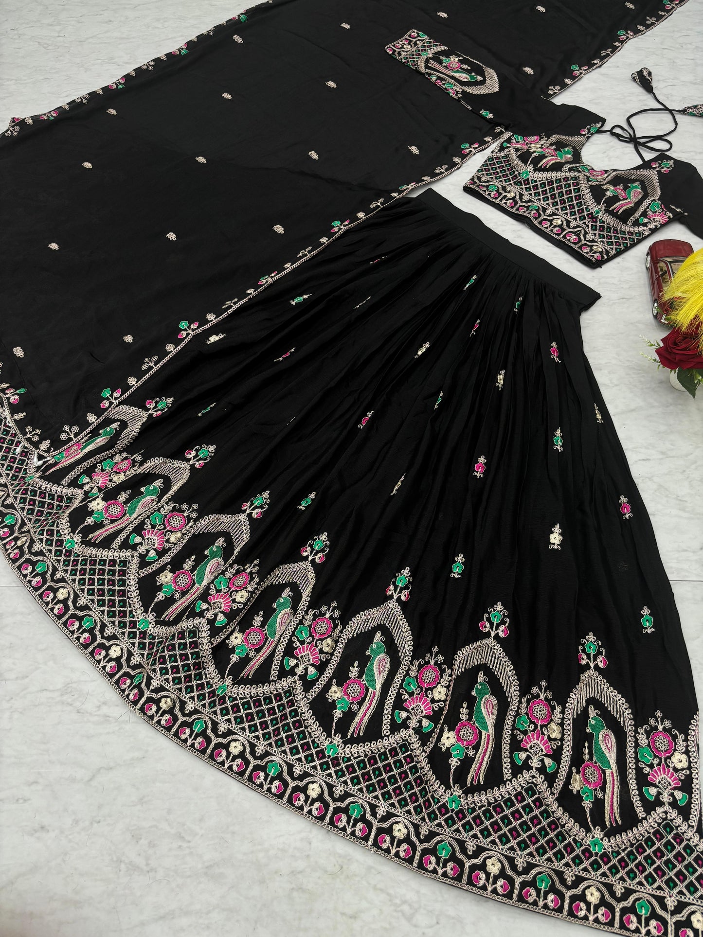 Black Chinon Wedding Lehenga Choli