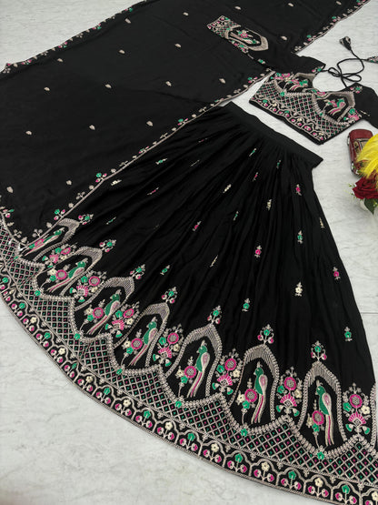 Black Chinon Wedding Lehenga Choli